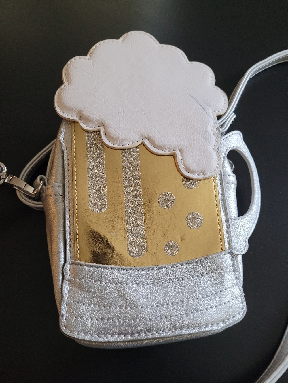 Novelty Silver & Gold Beer  Crossbody Bag - White Top